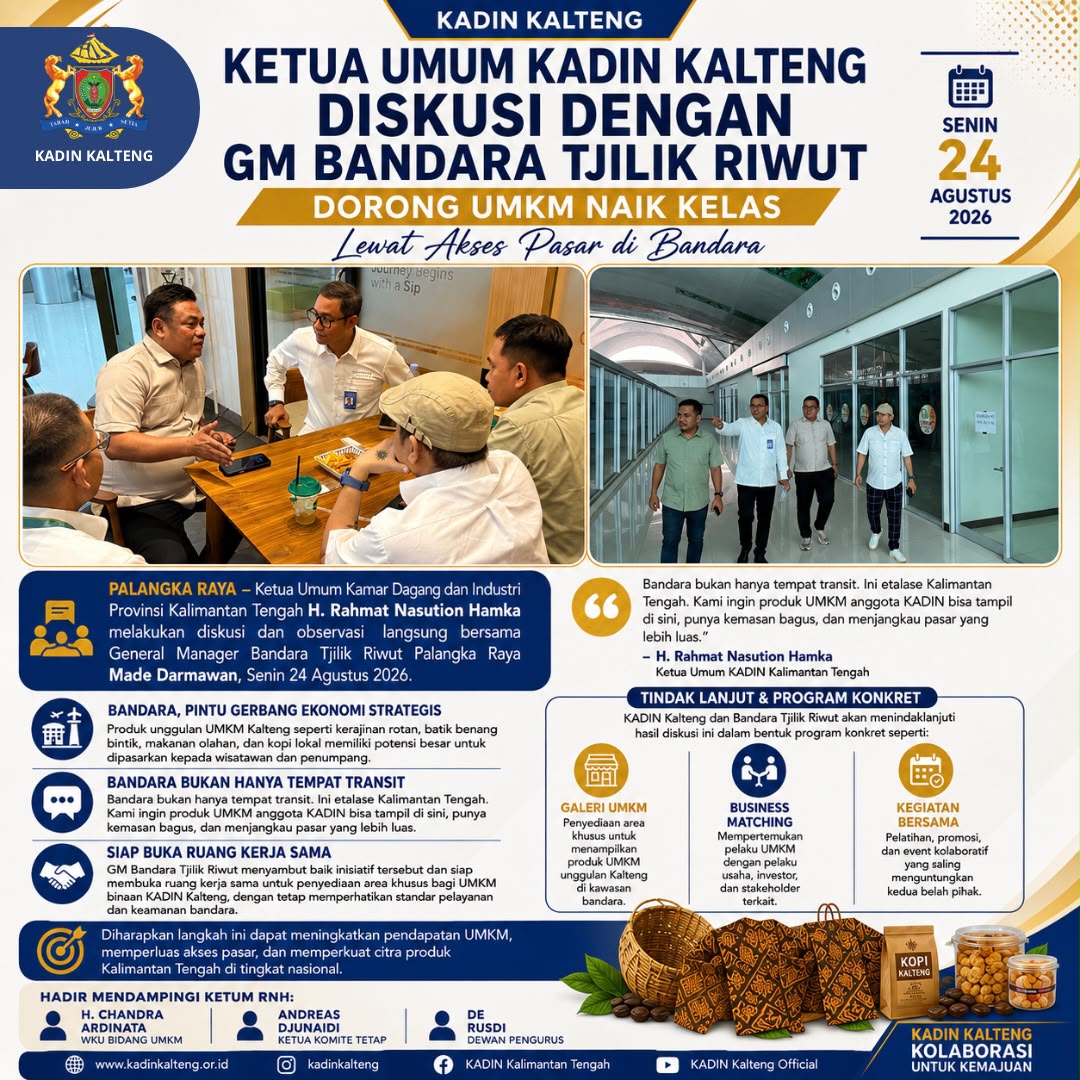 Ketua KADIN Kalteng Diskusi dengan GM Bandara Tjilik Riwut, Dorong UMKM Naik Kelas