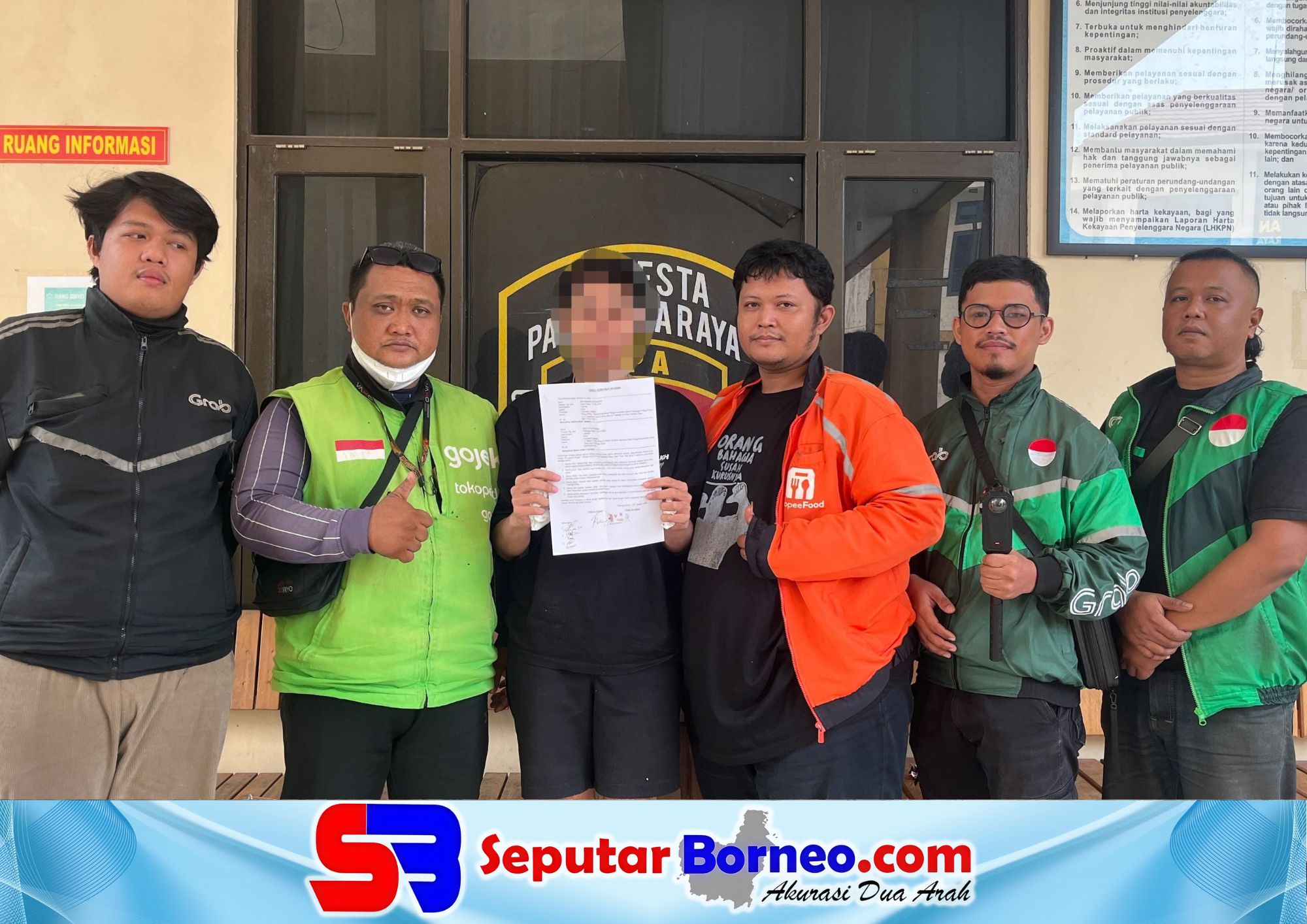 Mediasi antar driver ojol dan customer atas pesanan menyimpang dari costumer saat memesan layanan grabbike, Kamis (8/10/2026). (FOTO: ISTIMEWA)