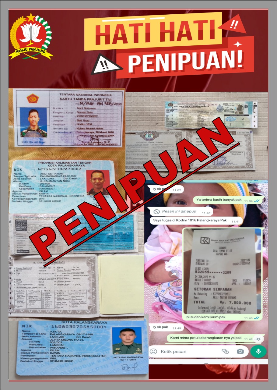 WASPADA! Penipuan Catut Nama Anggota TNI Kodim Palangka Raya Jual Mobil