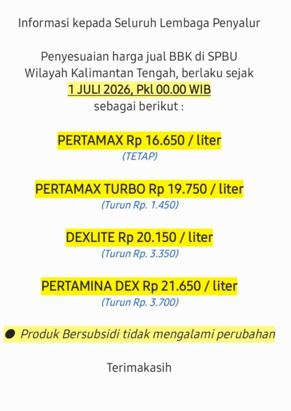 BBM Nonsubsidi Turun Harga