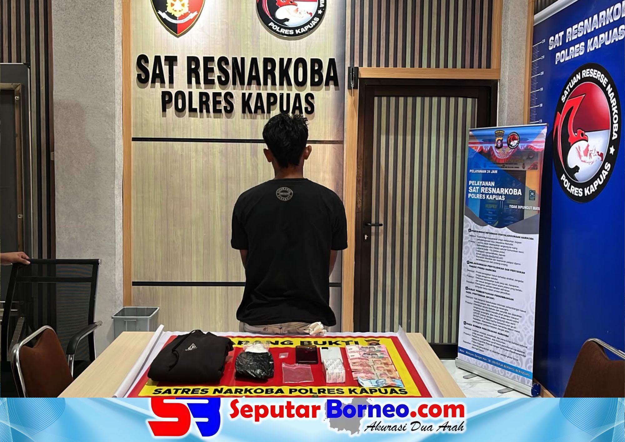 Pelaku MM dan barang bukti. FOTO: SATRESNARKOBA POLRES KAPUAS/SB