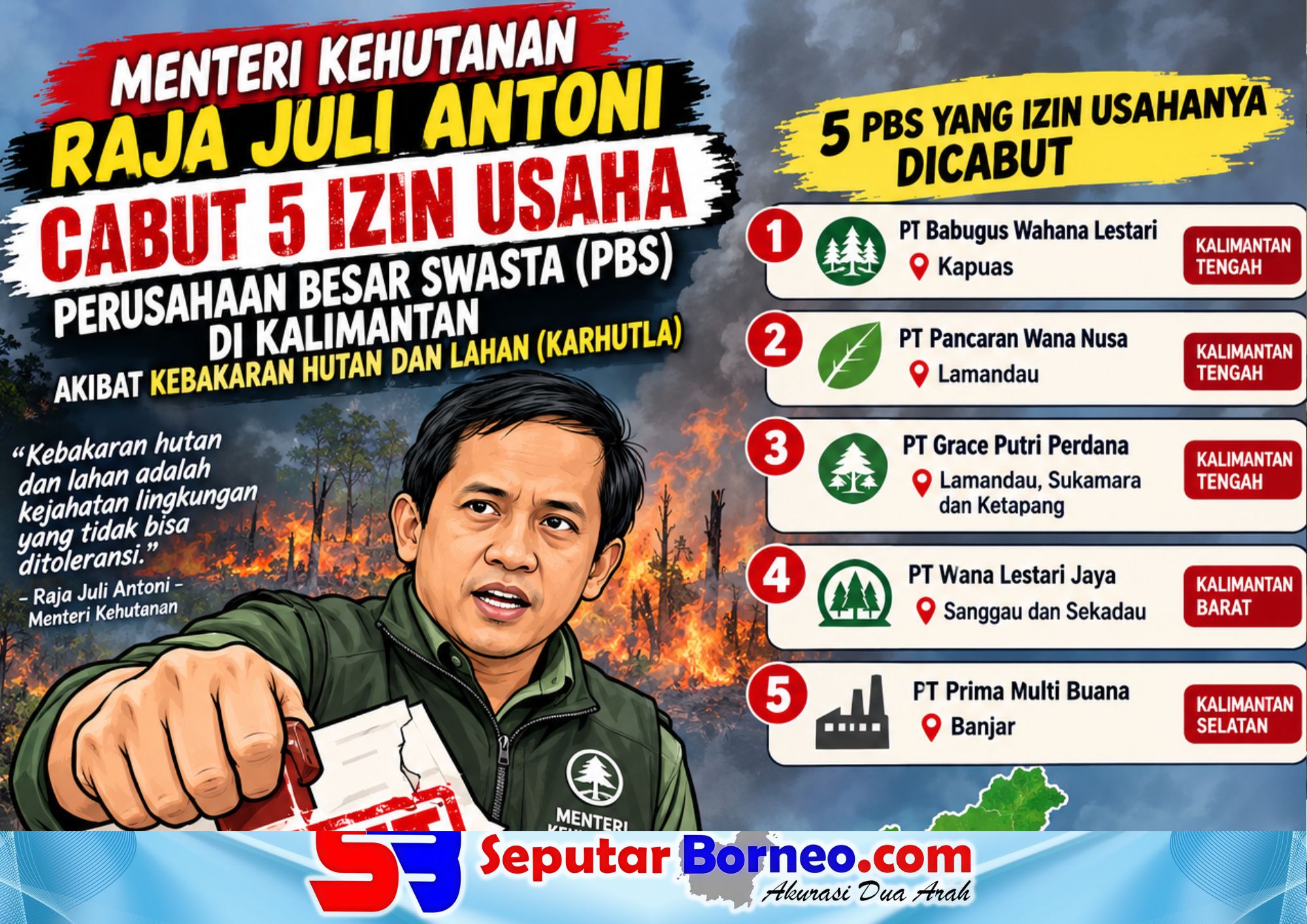 Terkait Karhutla, Tiga PBS di Kalteng Dicabut Izin Usaha