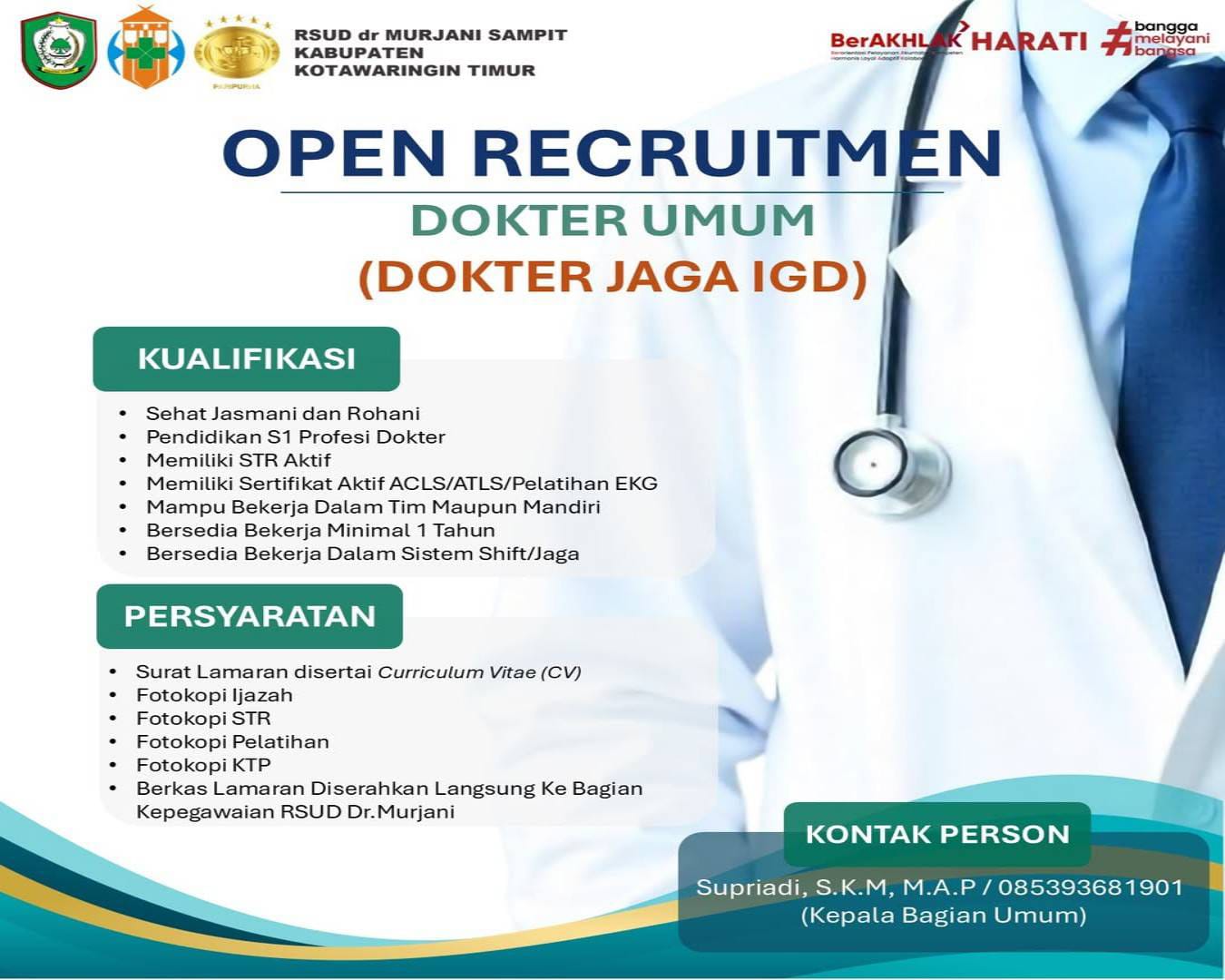 RSUD dr Murjani Sampit Keluarkan Pengumuman Lowongan untuk Dokter Umum