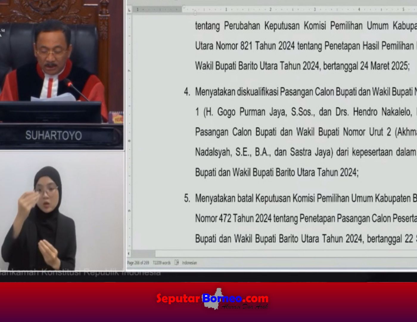 Sidang pusutan gugatan Pilkada Barito Utara