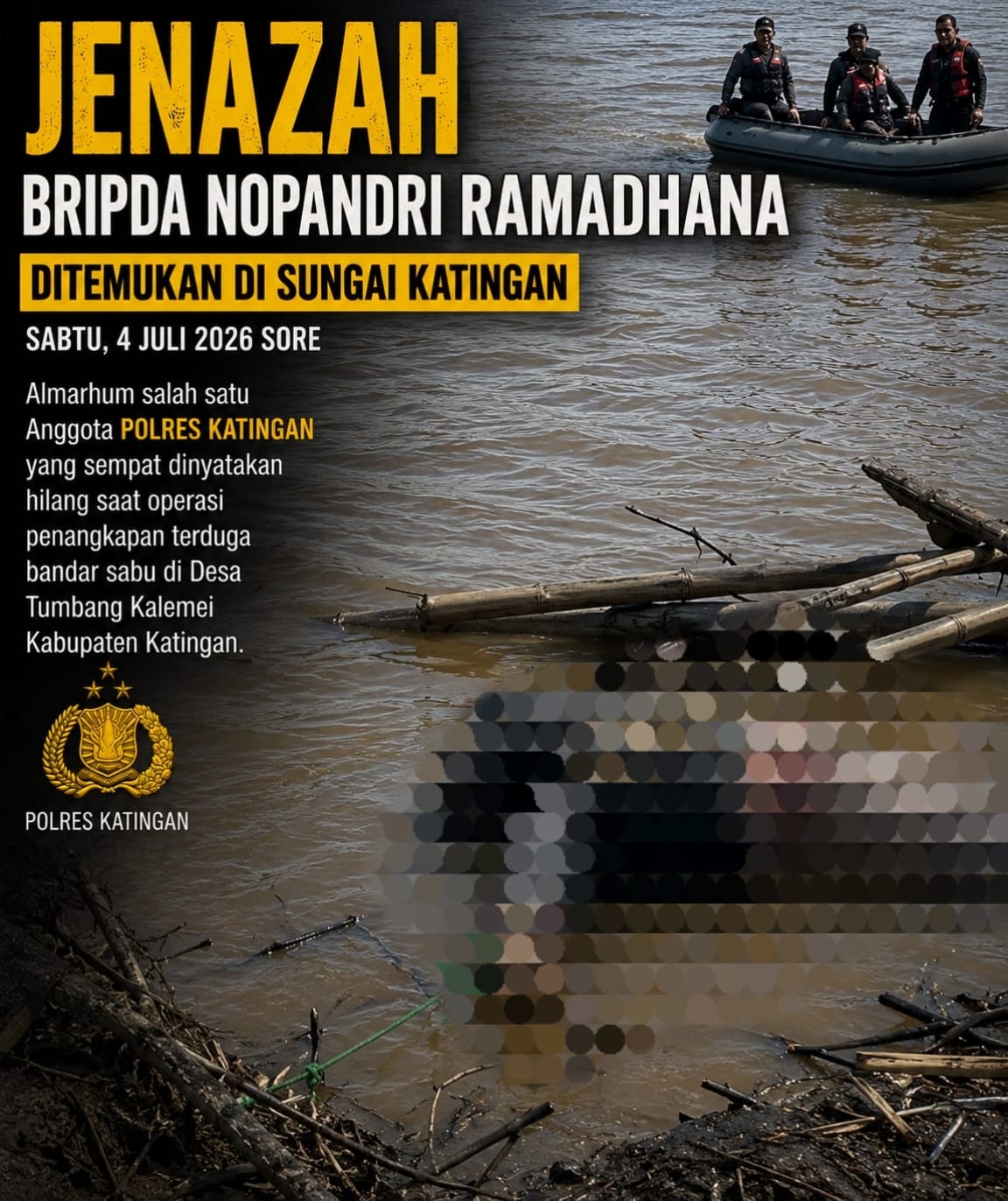 Bripda Nopandri Ditemukan Meninggal di Sungai Katingan